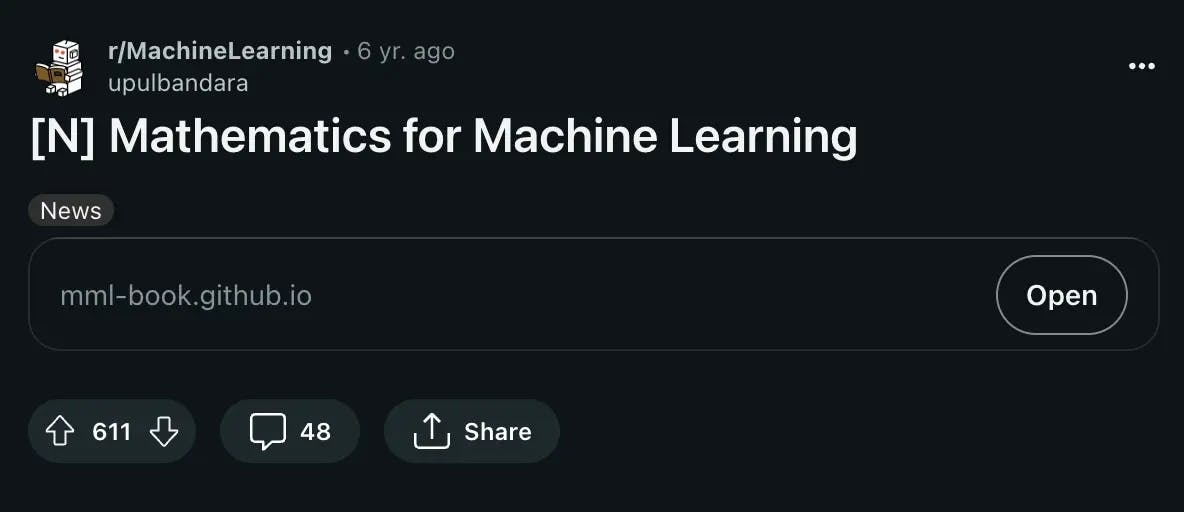 인공지능 수학, MML(Mathmatics for Machine Learning) 레딧 추천
