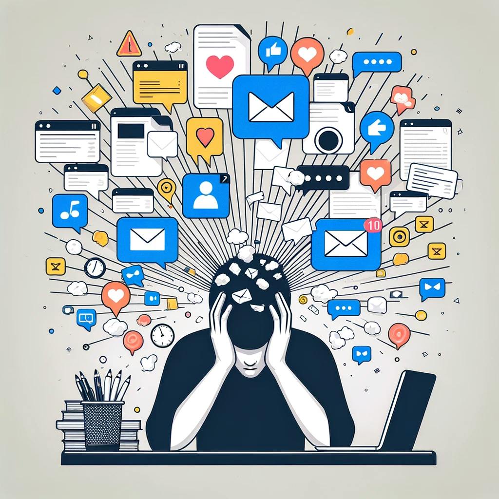 Person overwhelmed by notifications symbolizing attention fragmentation for the introduction to creating a focused workspace.