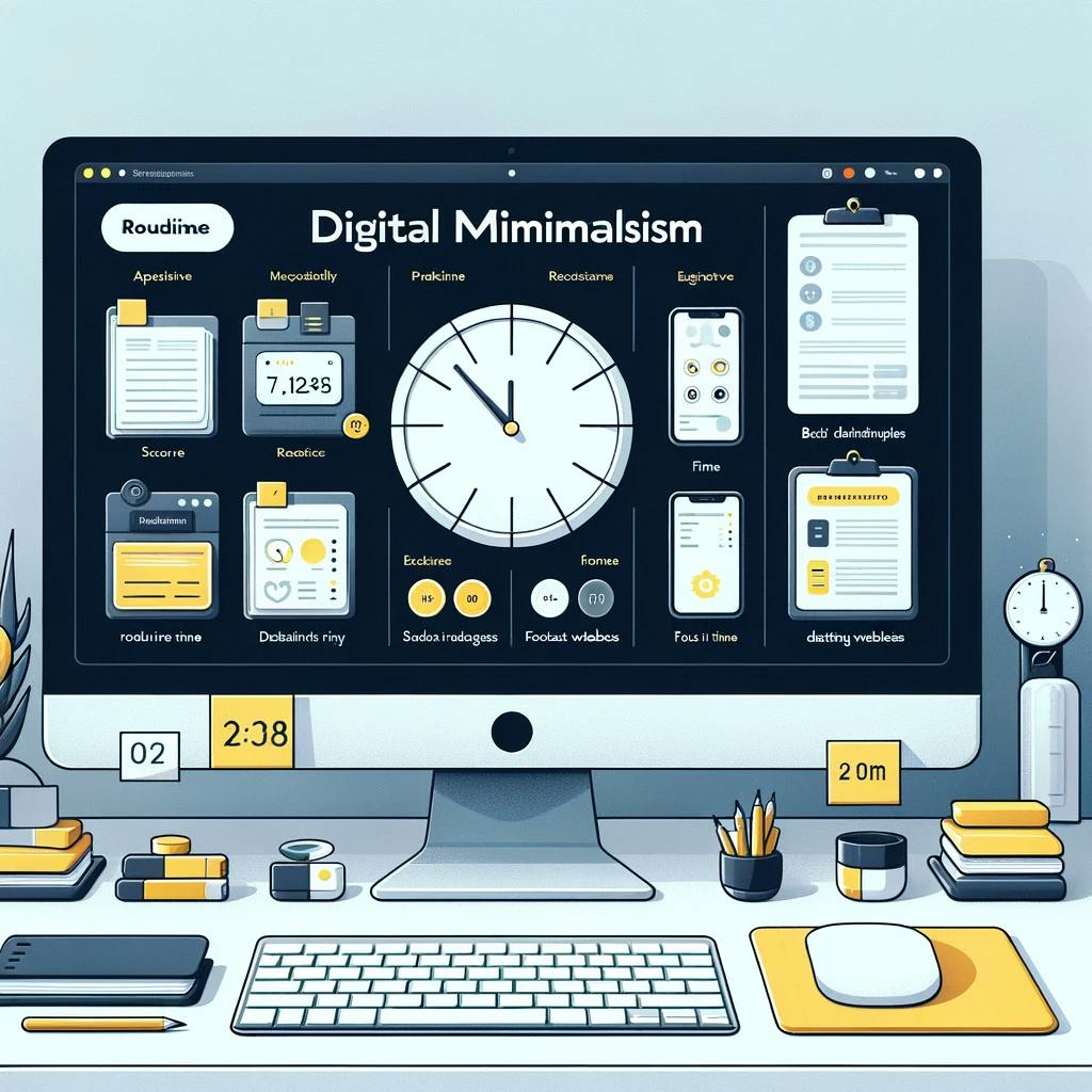 Organized digital workspace with a focus timer and minimalistic design for implementing digital minimalism.