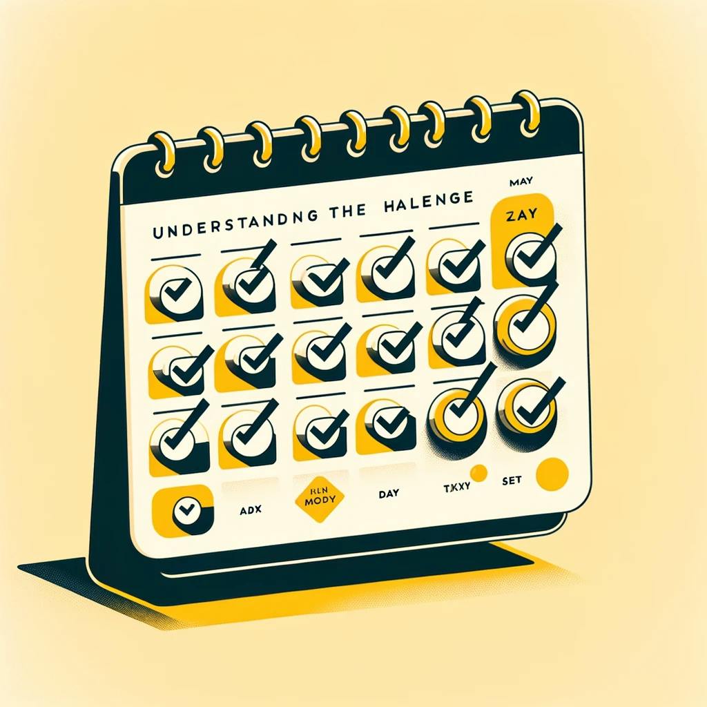 The section image showcases a calendar with checkmarks on each day, symbolizing the importance of consistency in achieving daily goals.