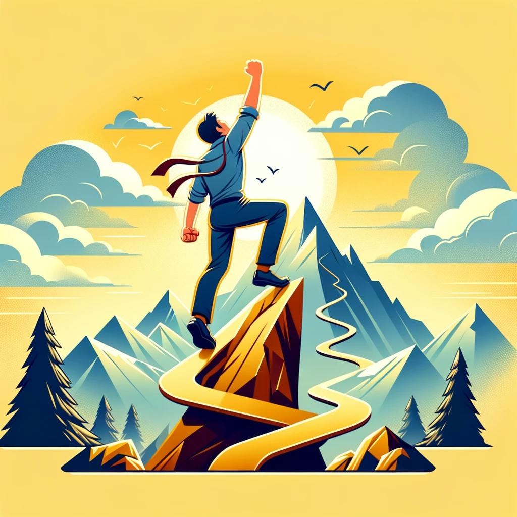 The concluding section's image depicts someone achieving their goal, symbolizing the end result of maintaining routine progress through determination and consistency.