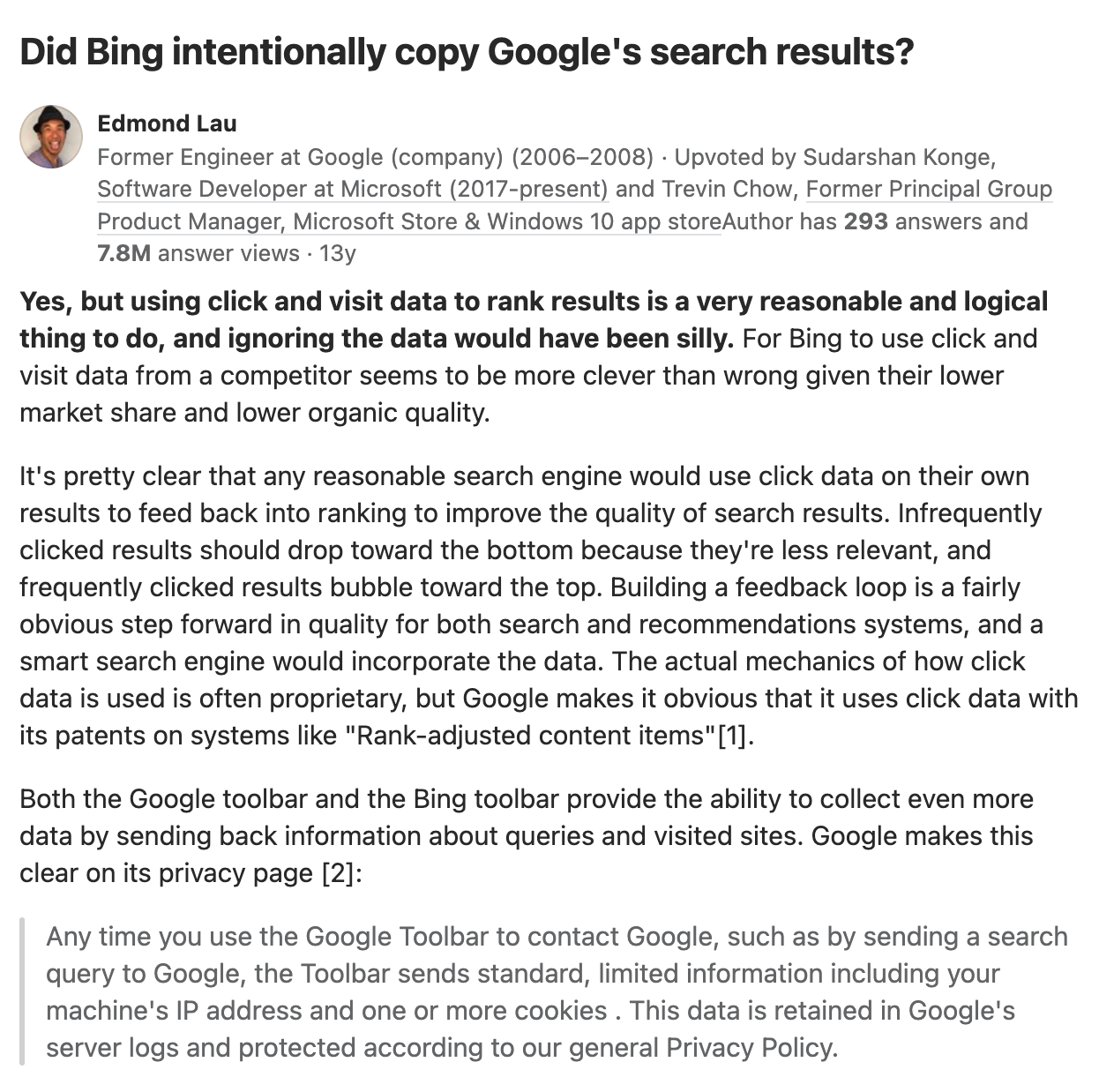 Did Bing intentionally copy Google's search resutls? by Edmond Lau