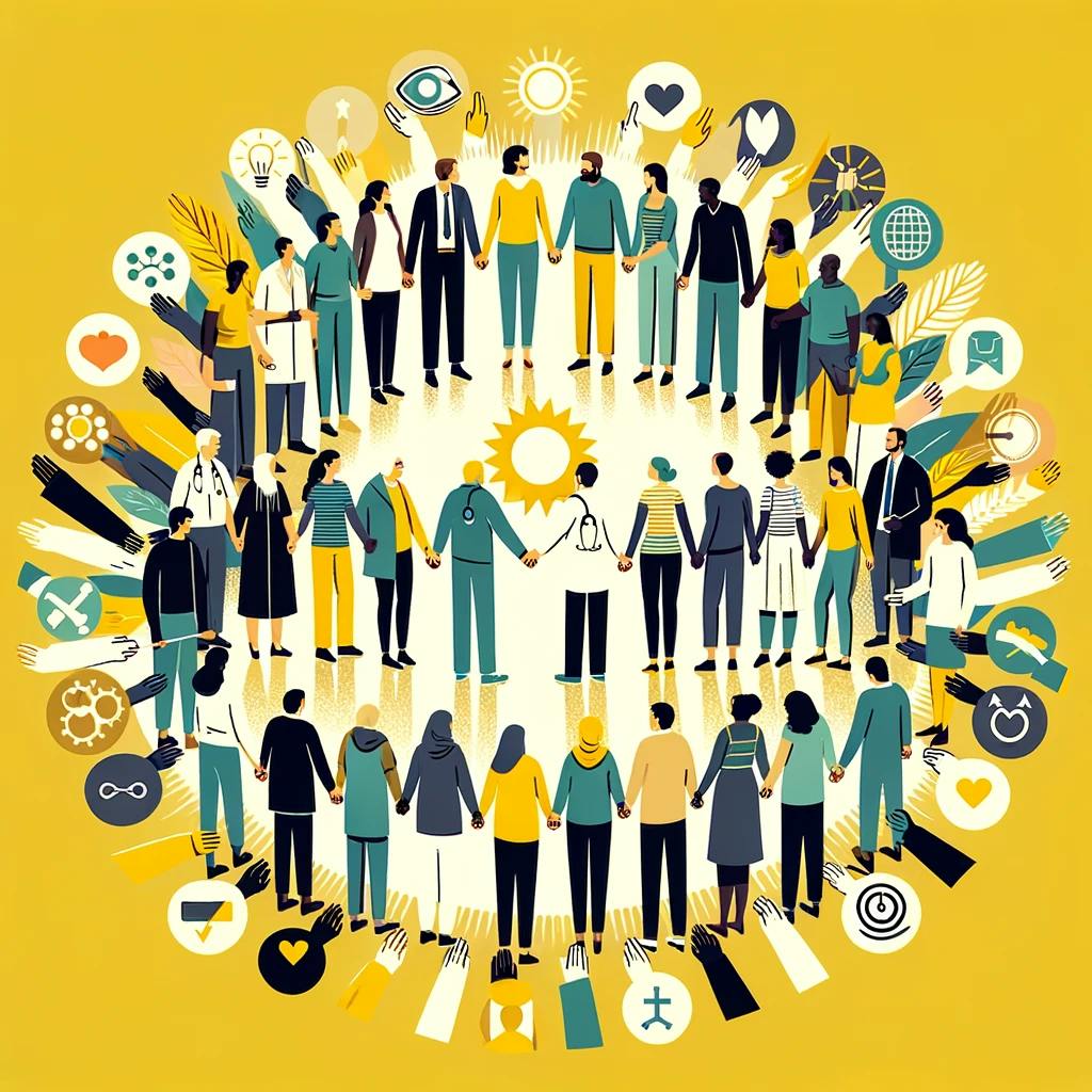 image illustrating diverse groups of people supporting each other, symbolizing the importance of social connections in building resilience.