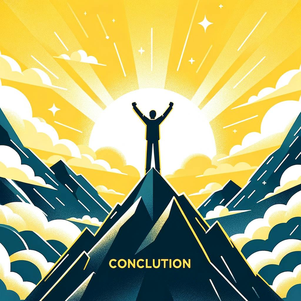 An uplifting image of a person reaching the top of a mountain symbolizes the achievement of overcoming imposter syndrome and recognizing one's achievements, providing a powerful visual metaphor for personal victory and growth.