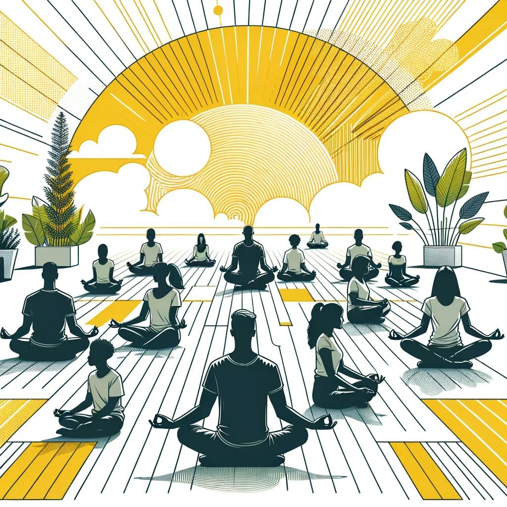 Illustrating a serene meditation scene with a diverse group of people.