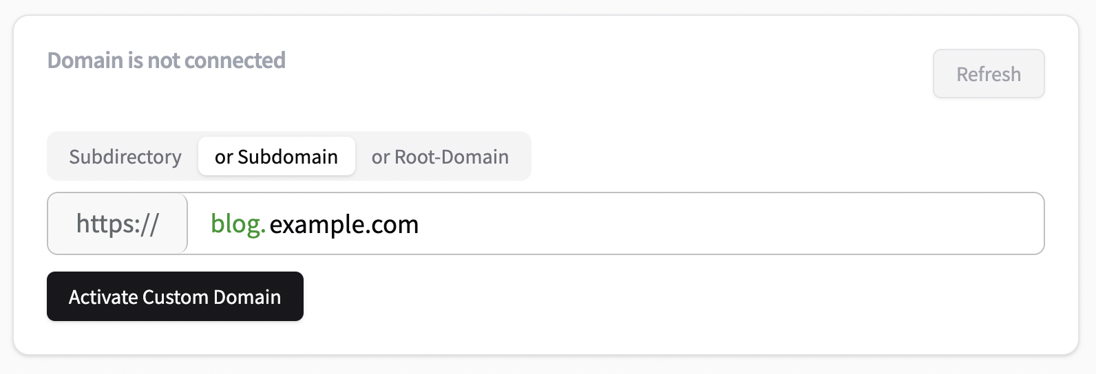 activate custom domain as a sub-domain