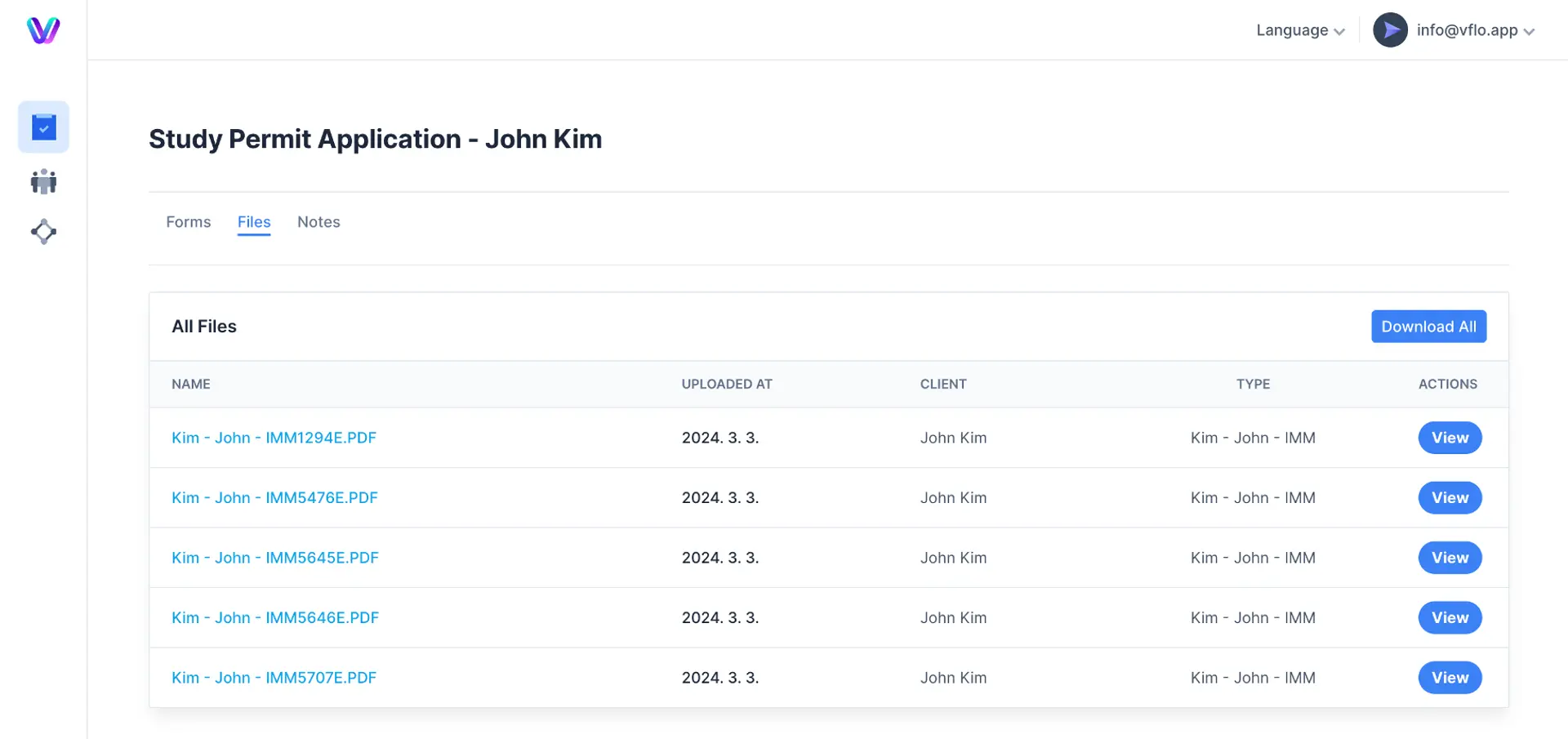 Visaflo IMM form generation example