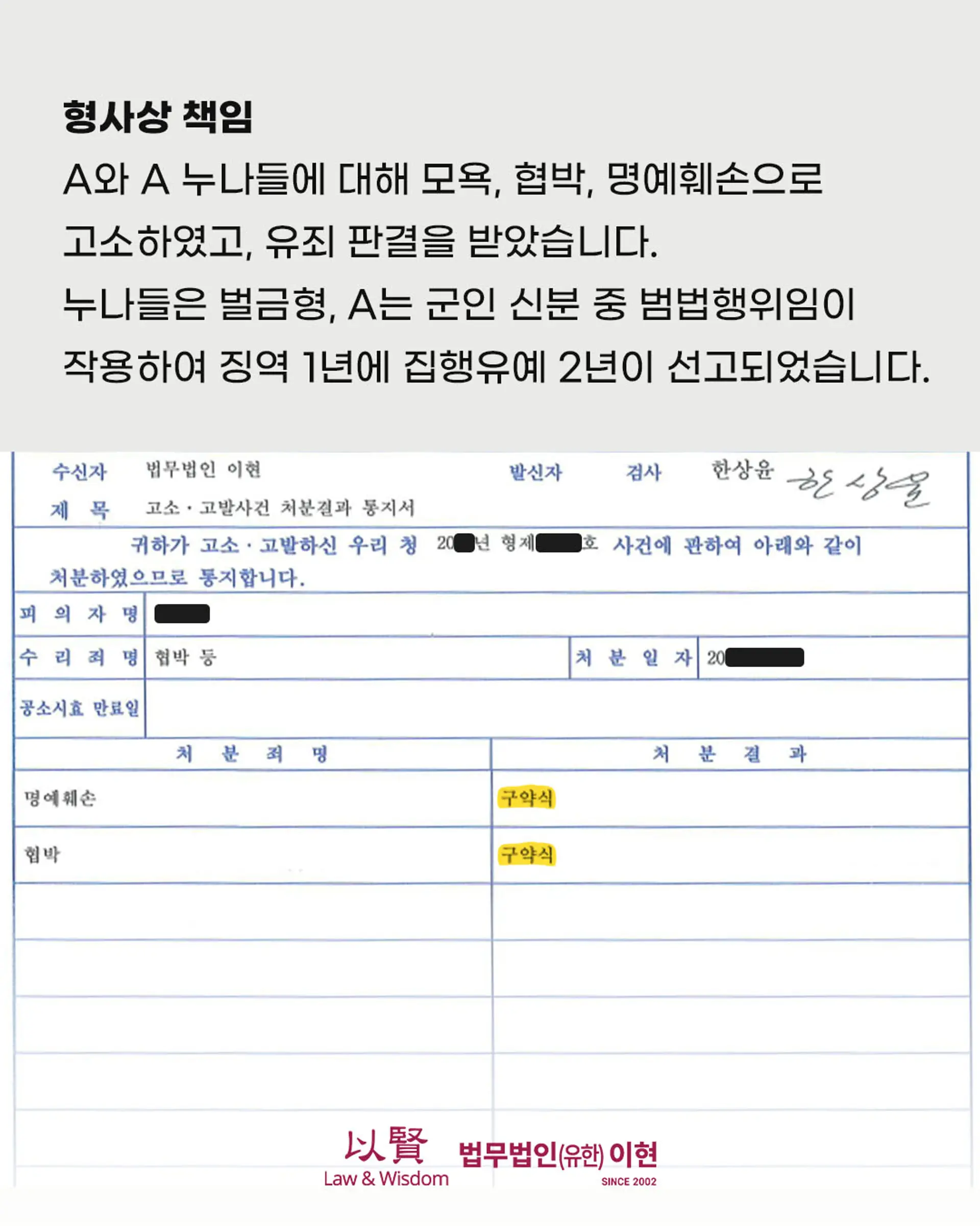 명예훼손 구약식 처분 통지서