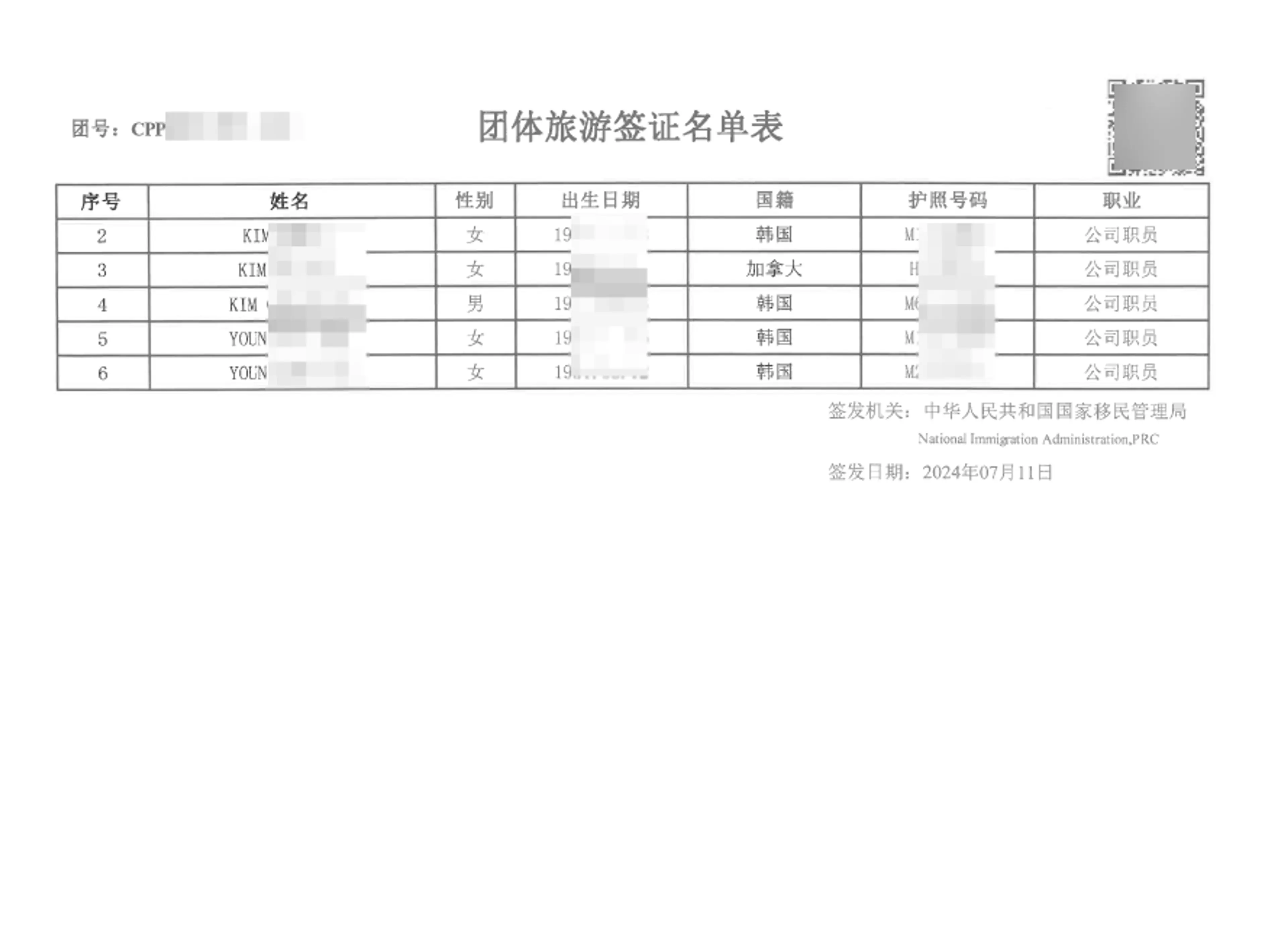 캐나다 국적이 여행자분도 발급 되었습니다.