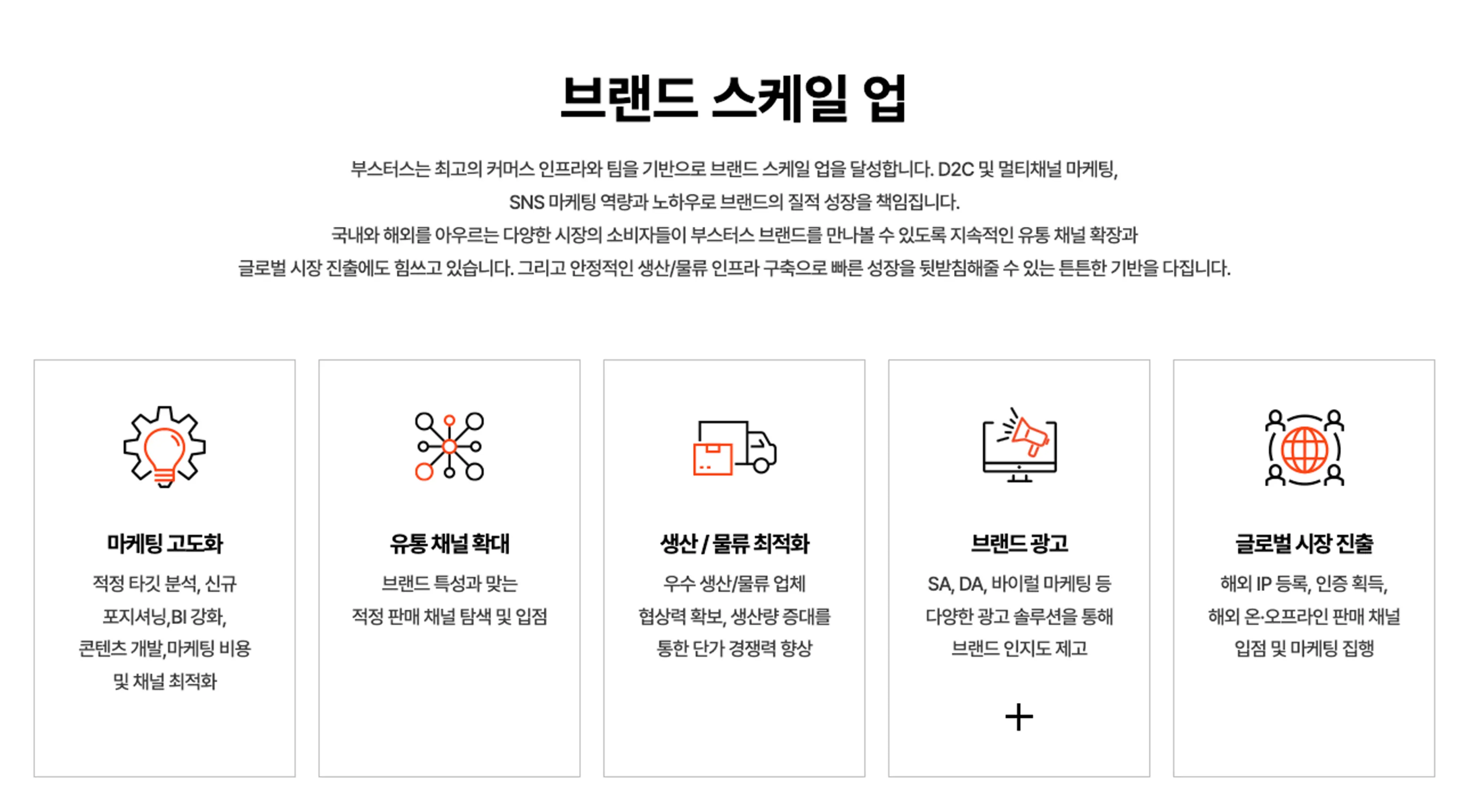 부스터스의 브랜드 스케일 업 노하우 (출처: 부스터스 홈페이지)