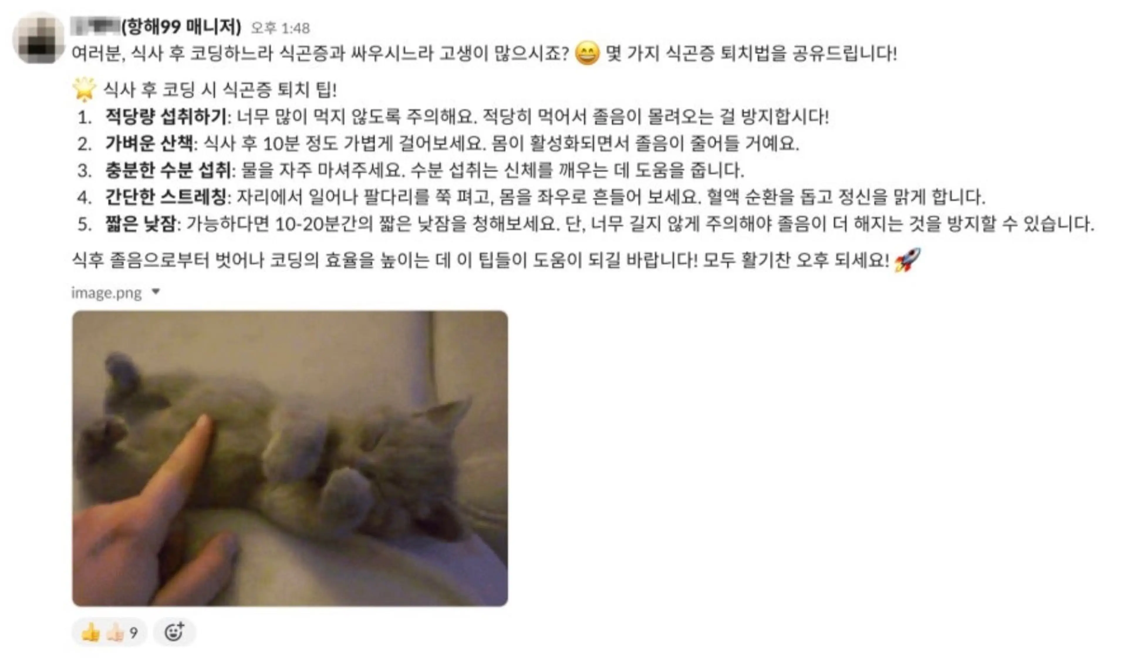 식곤증을 물리치는 유용한 팁을 알려주는 취업 리부트 코스 매니저