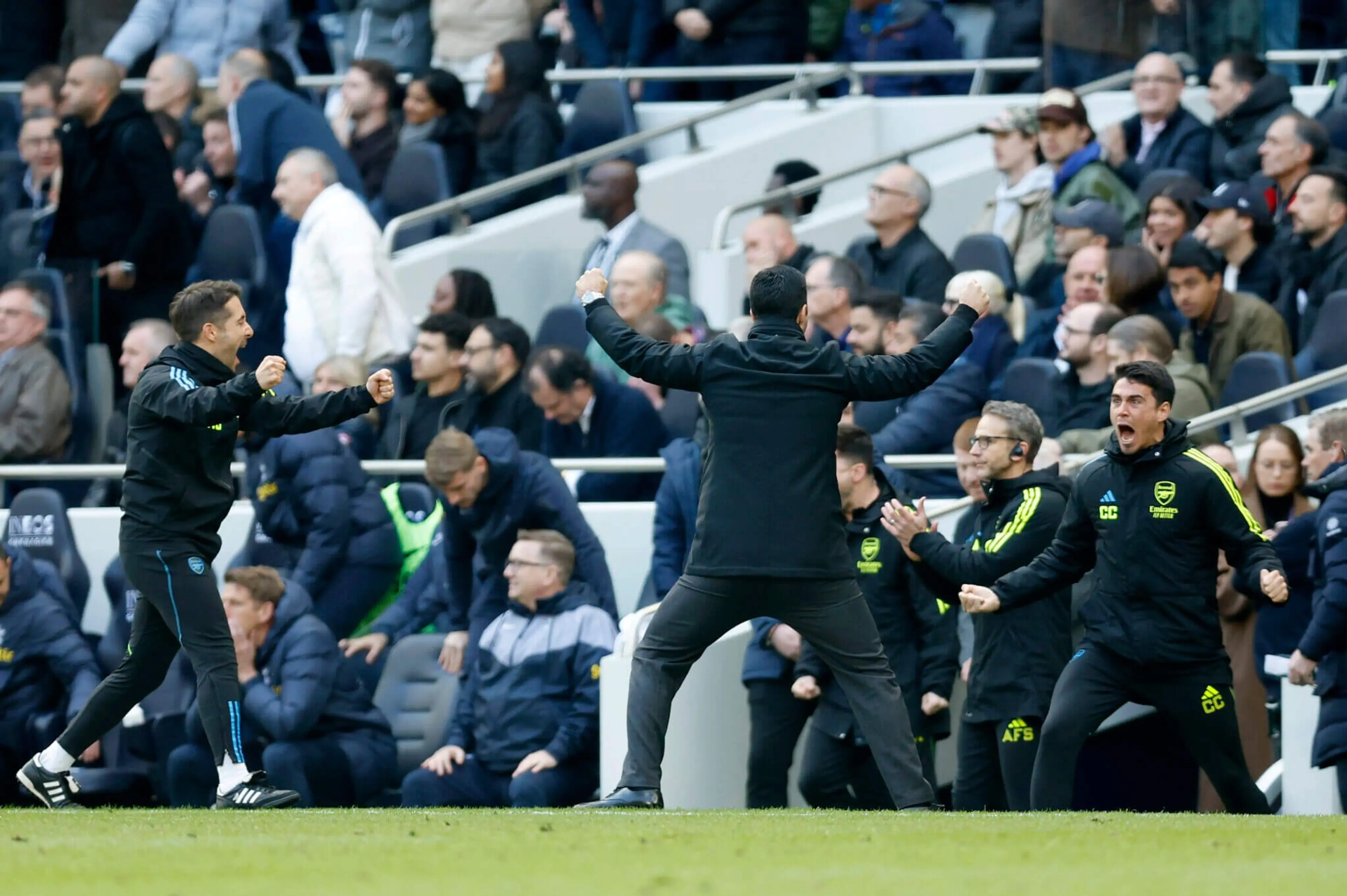 Cuesta (right) celebrating a goal at Spurs last season (Nigel French/Sportsphoto/Allstar via Getty Images)