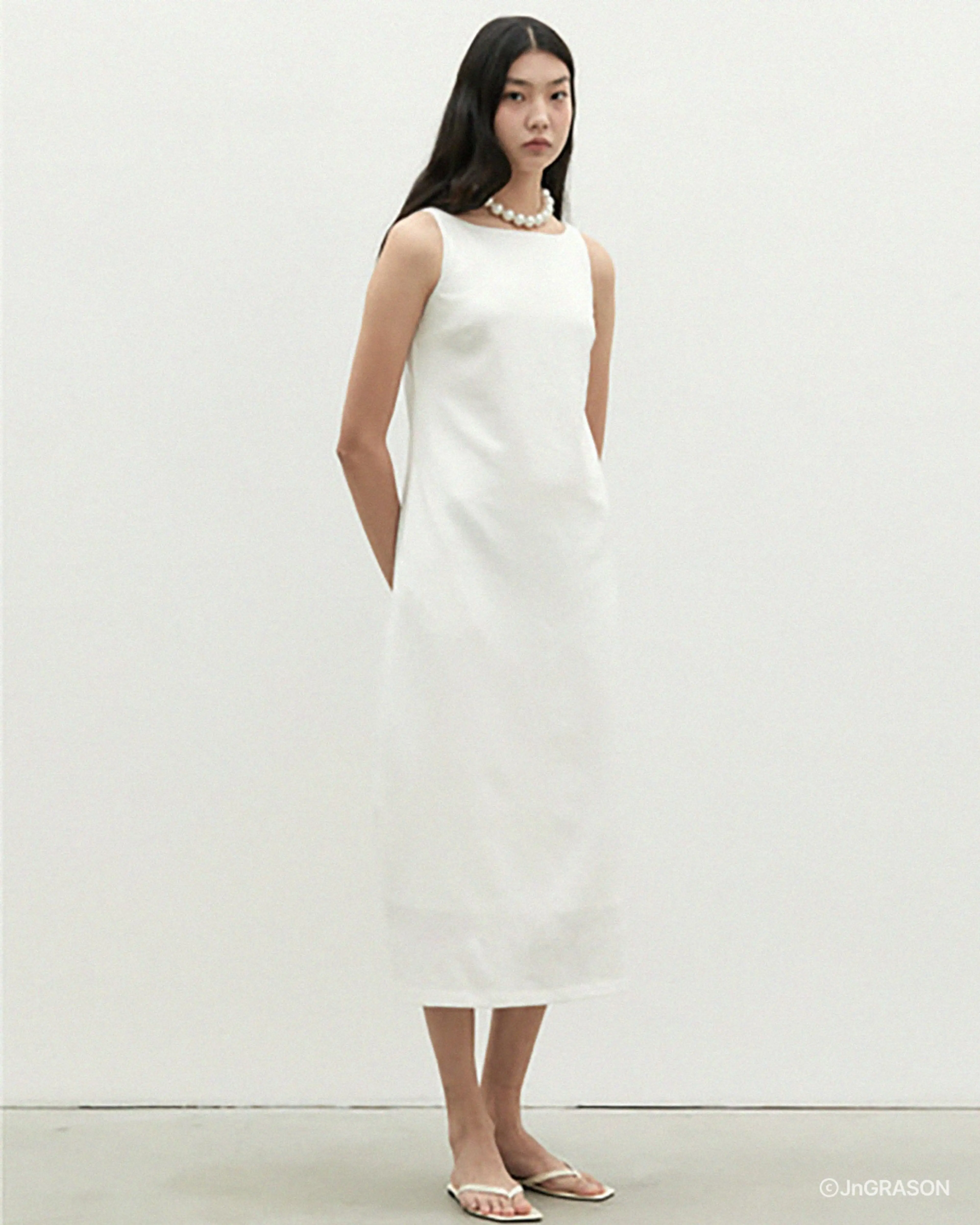 제이앤그라슨 - Boat neck Maxi Dress _WHITE