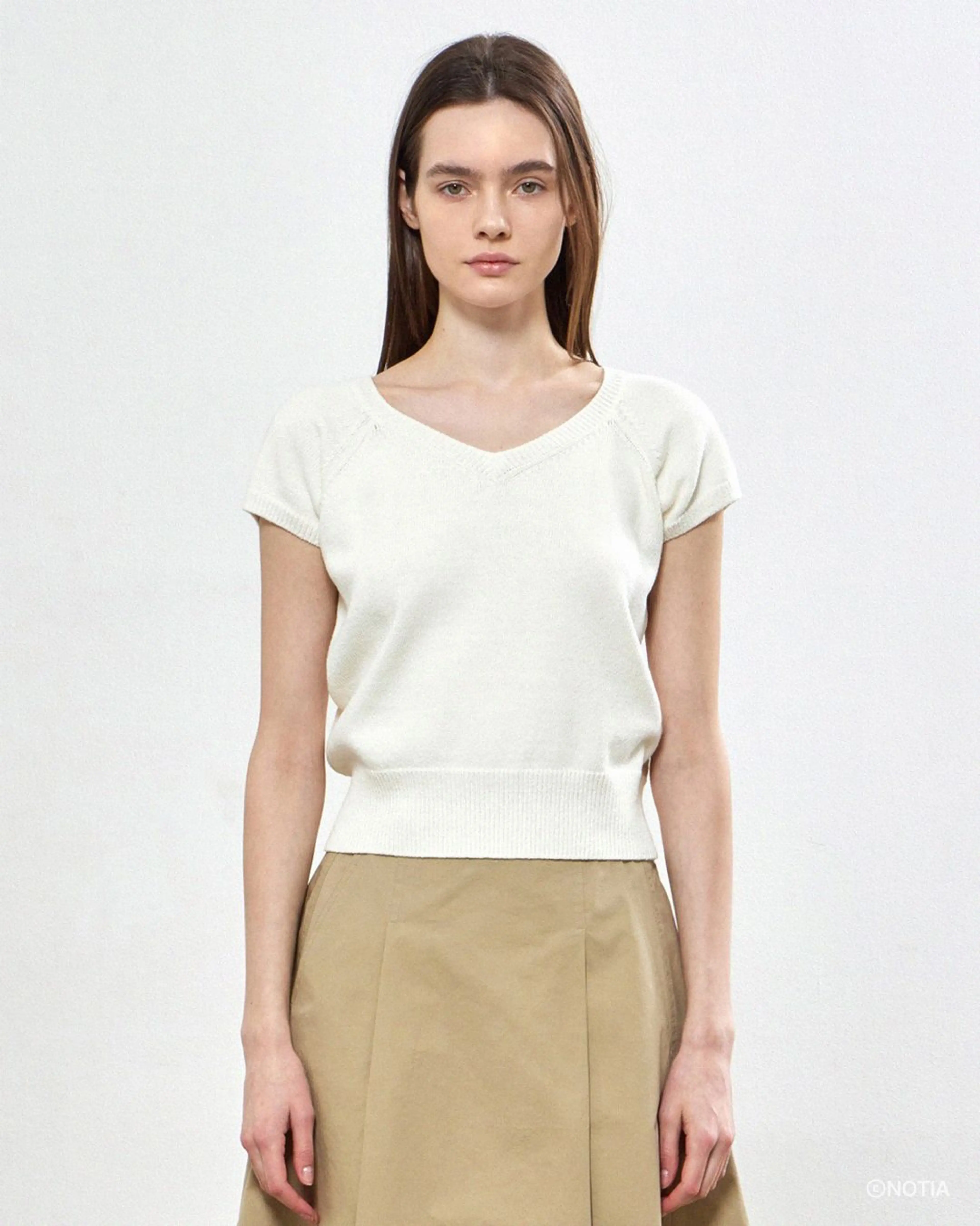 노티아 CLEAN COTTON CAP SLEEVE KNIT TOP - IVORY