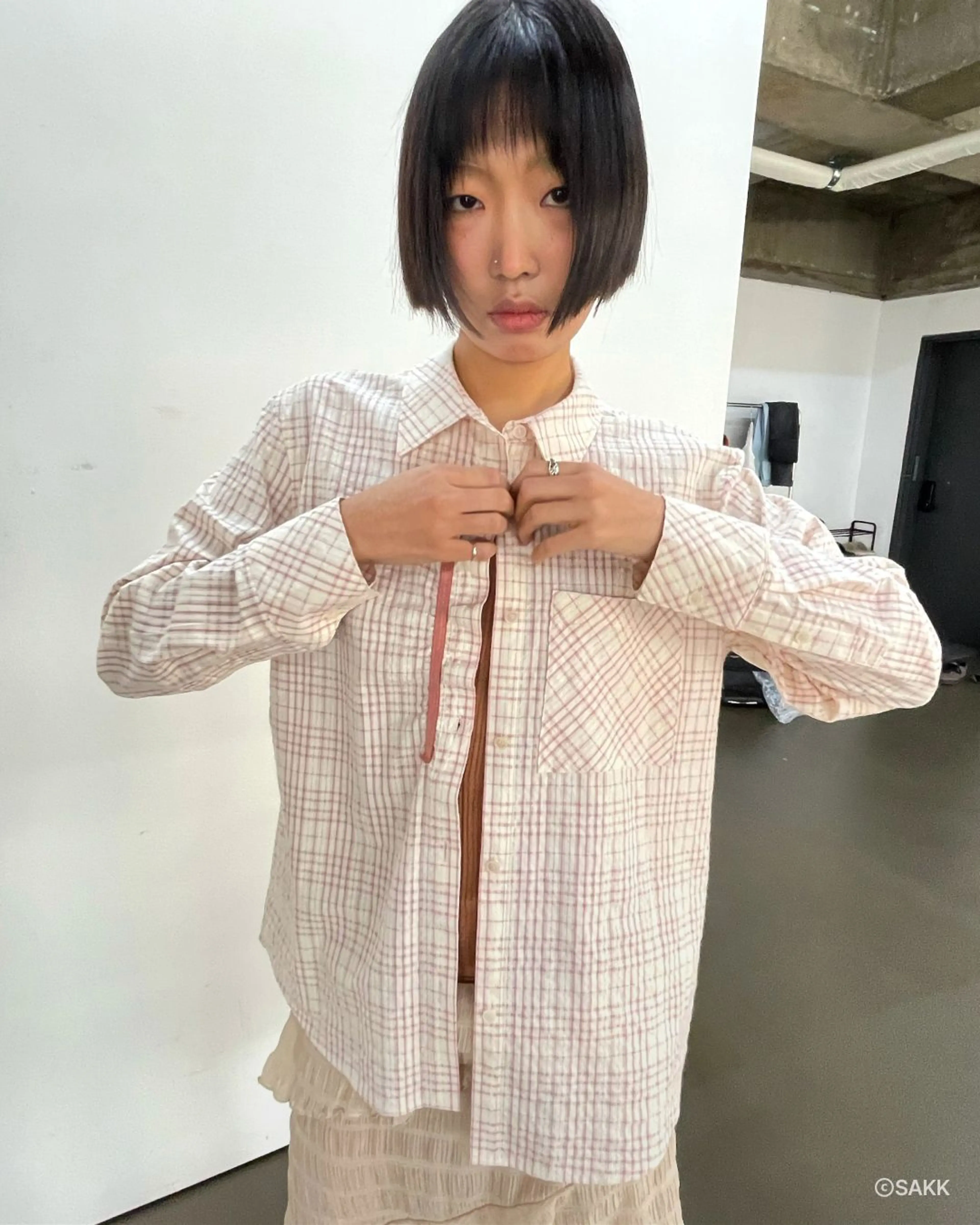 싹 banding daddy shirt in pink check