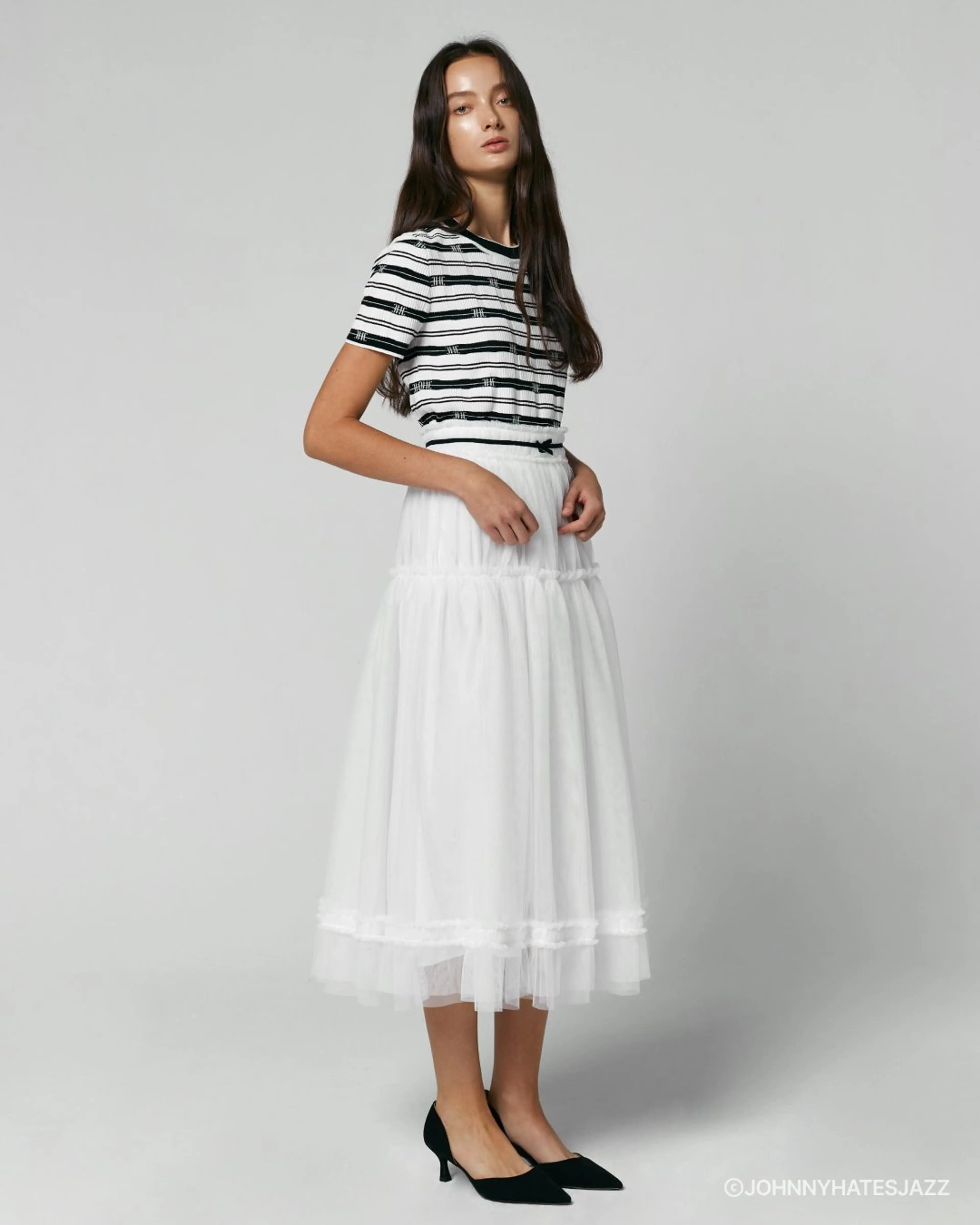 RIBBON TULLE LONG SKIRT - WHITE - 쟈니헤잇재즈