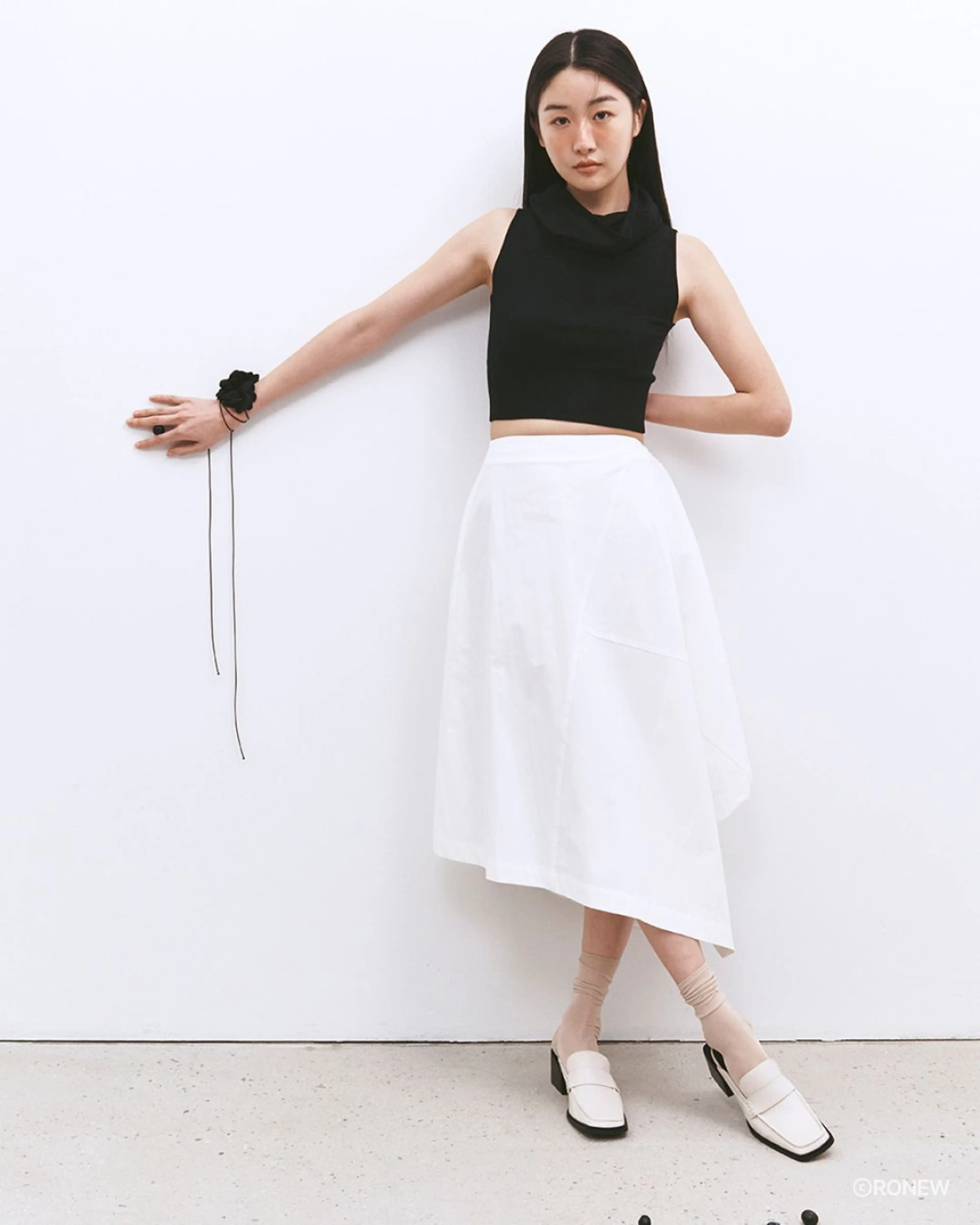 로뉴 Cotton Blend Asymmetric Flare Skirt