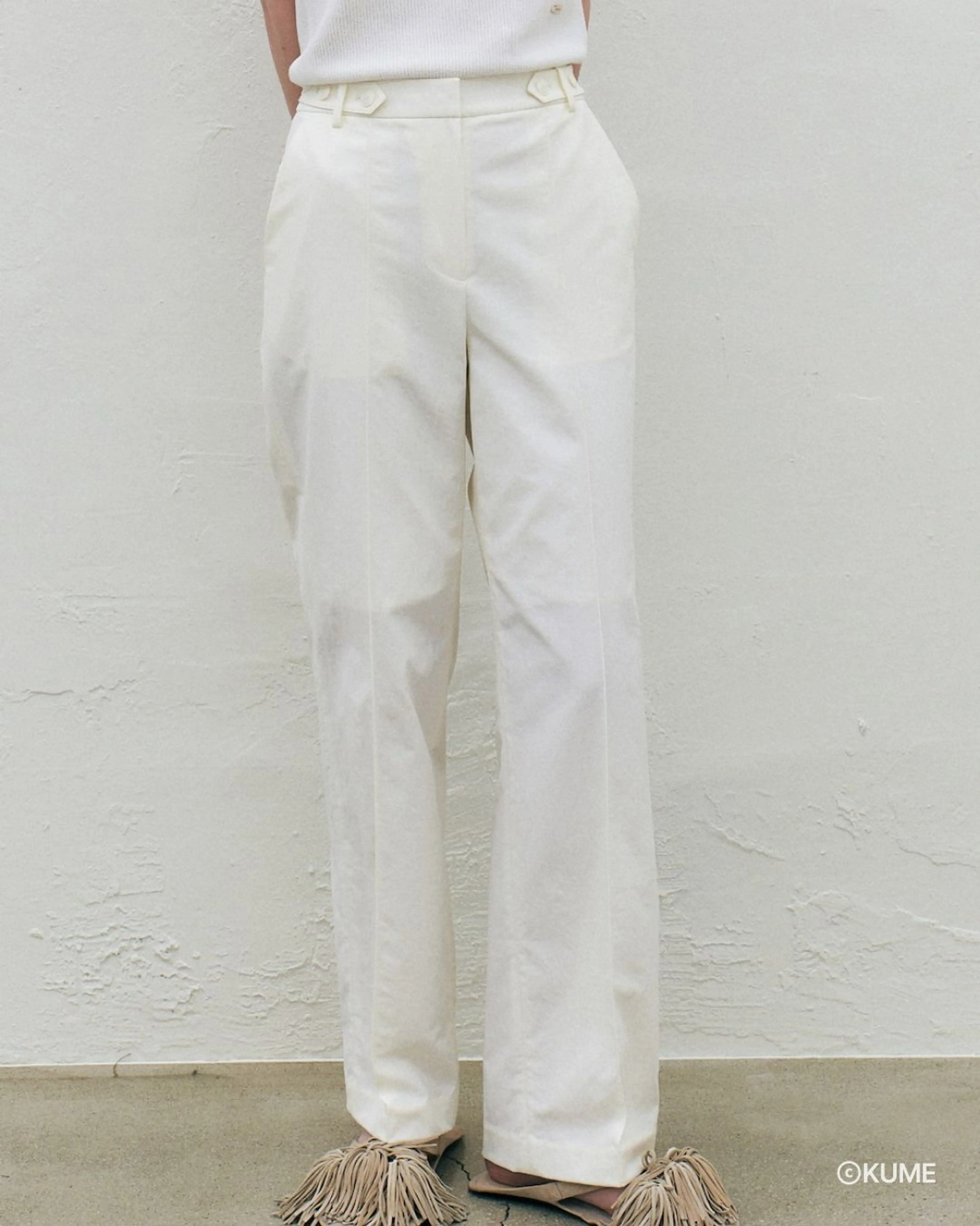 쿠메 Relaxed Nylon Pintucked Pants, Ivory