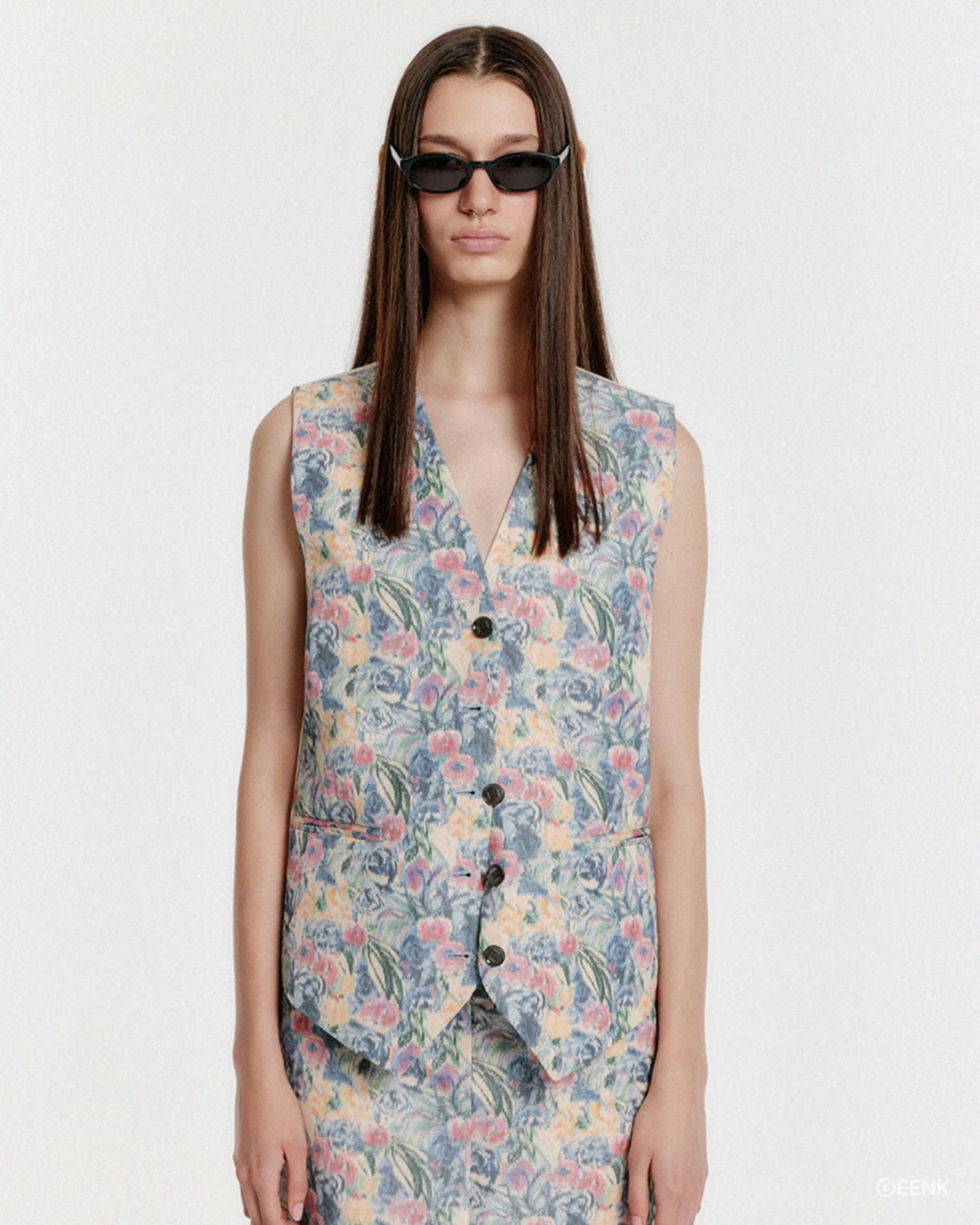 잉크 - FLORAL BUTTONED VEST