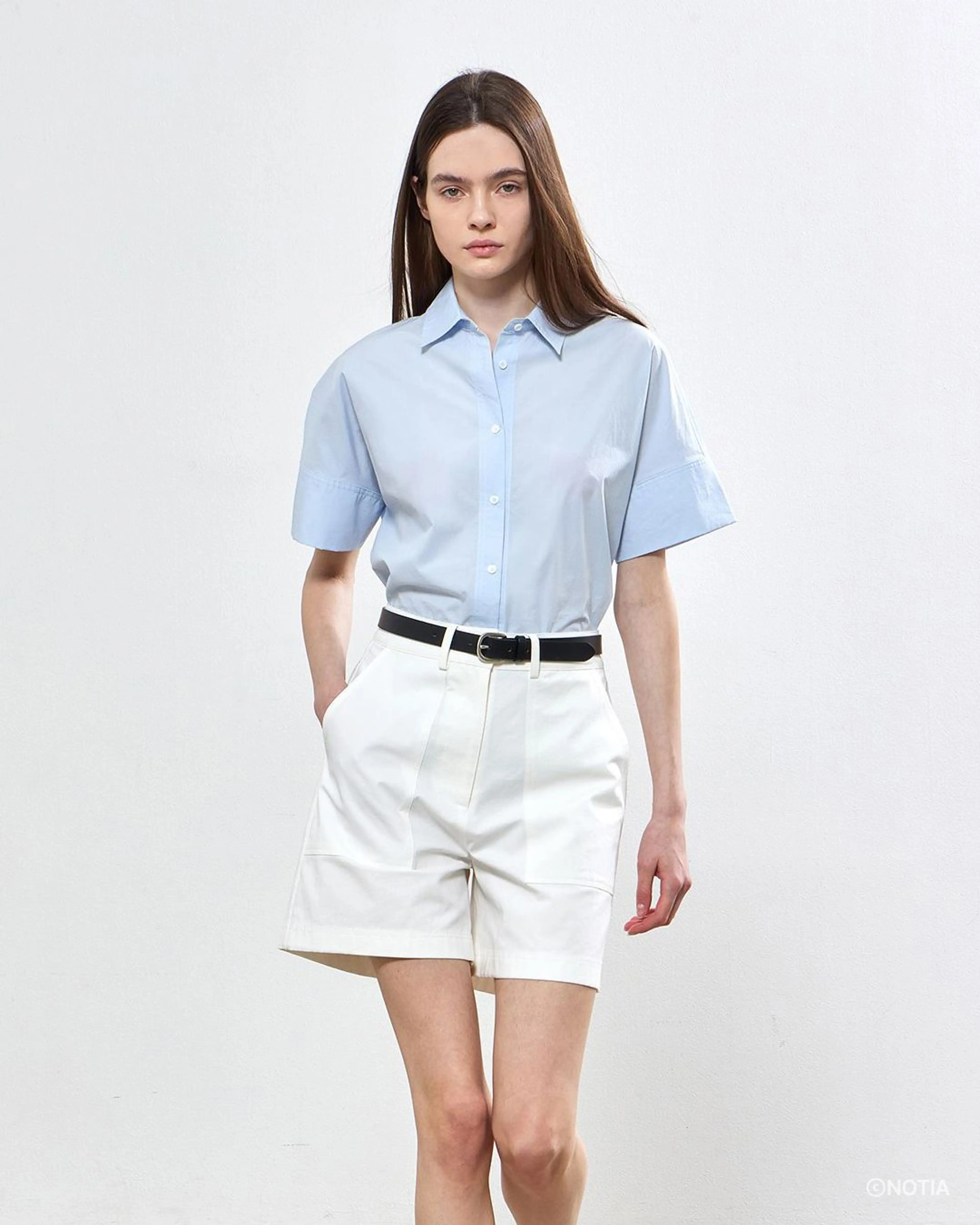 REGULAR FIT HALF SLEEVE SHIRTS - SKY BLUE - 노티아