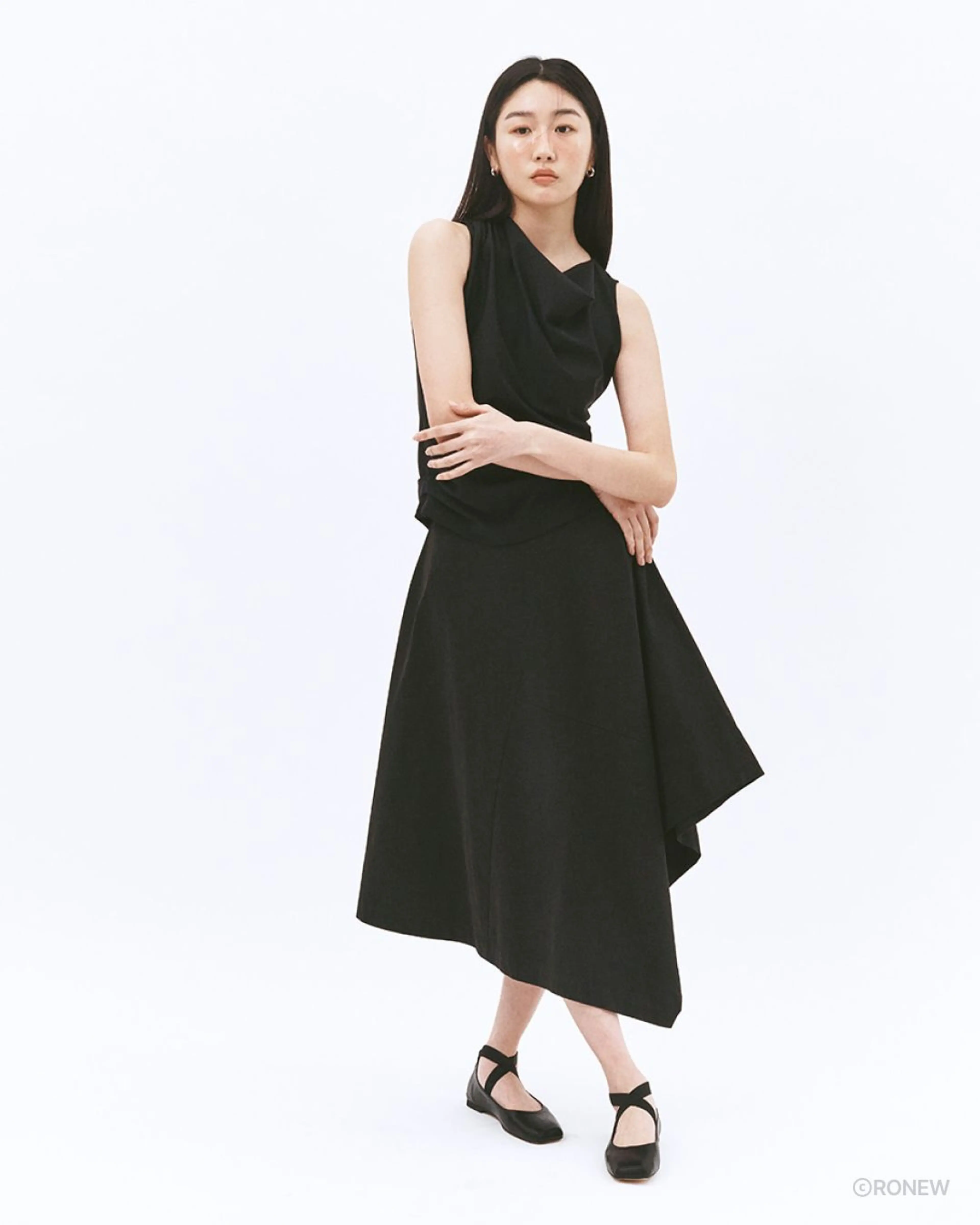 로뉴 Cotton Blend Asymmetric Flare Skirt