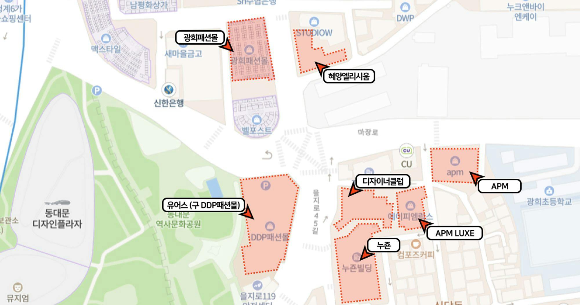 동대문 패션 도매 상가 밤 시장 (@네이버 지도)