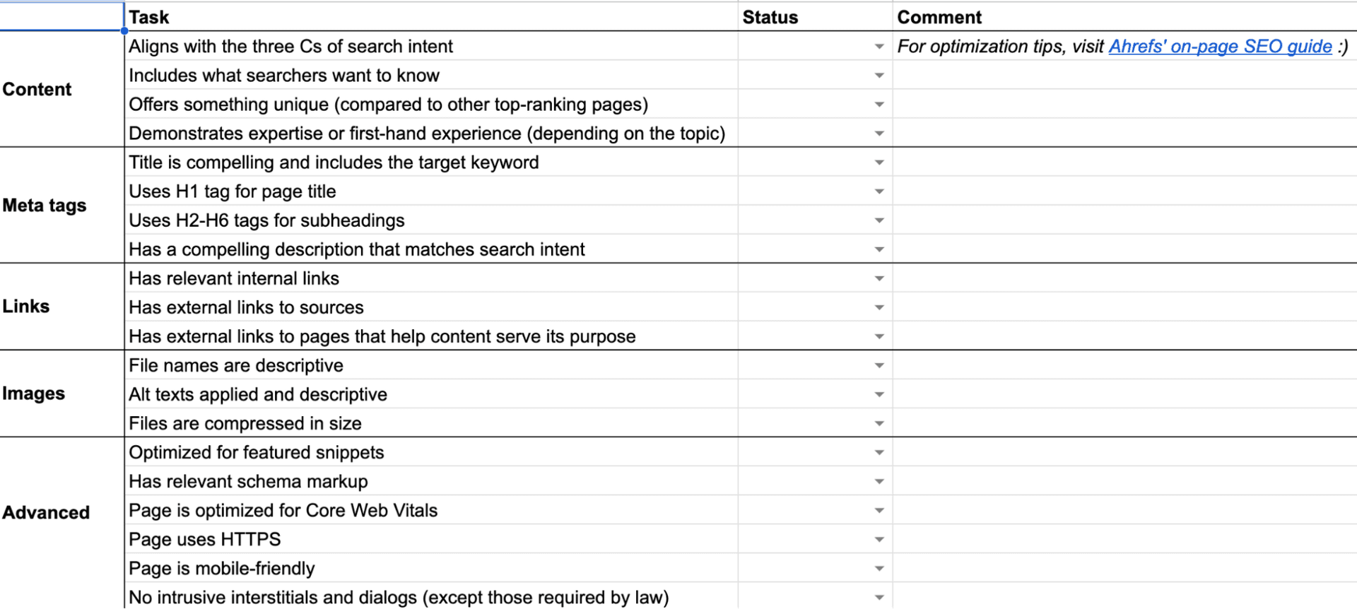 image.png A preview of the on-page SEO checklist.