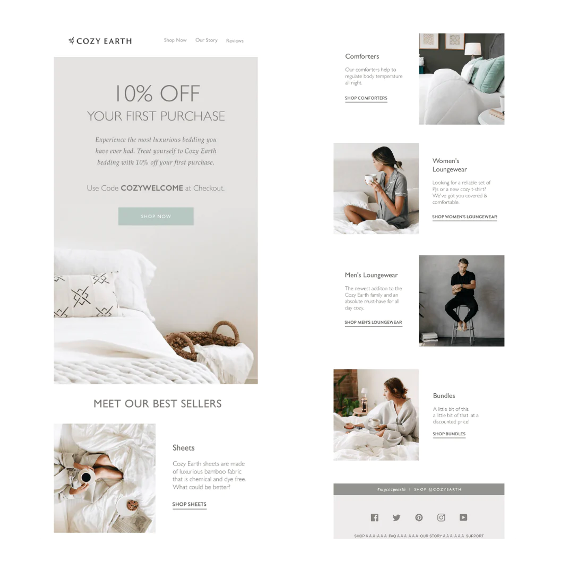 examples of Cozy Earth welcome mail (Source by: shopify)
