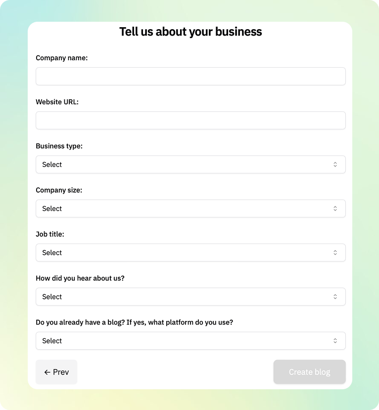 Business information setup