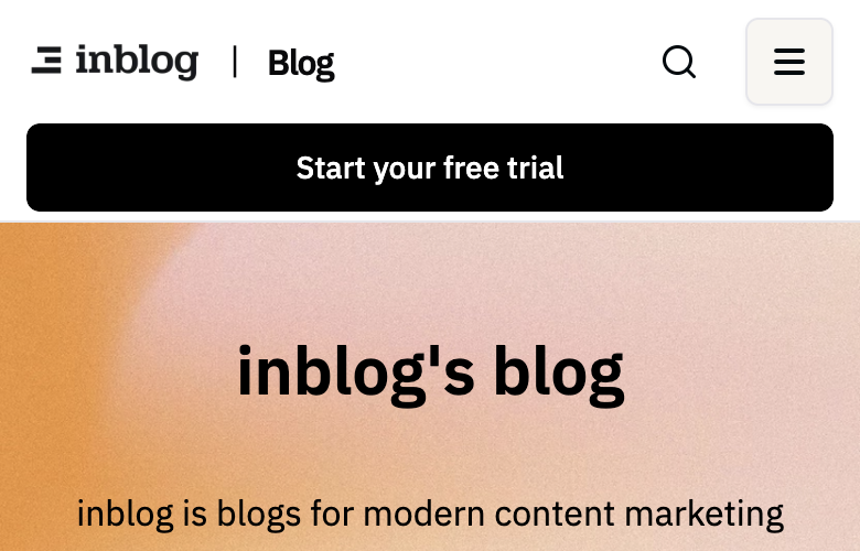 An inblog mobile header showing a longer call to action in a full-width row